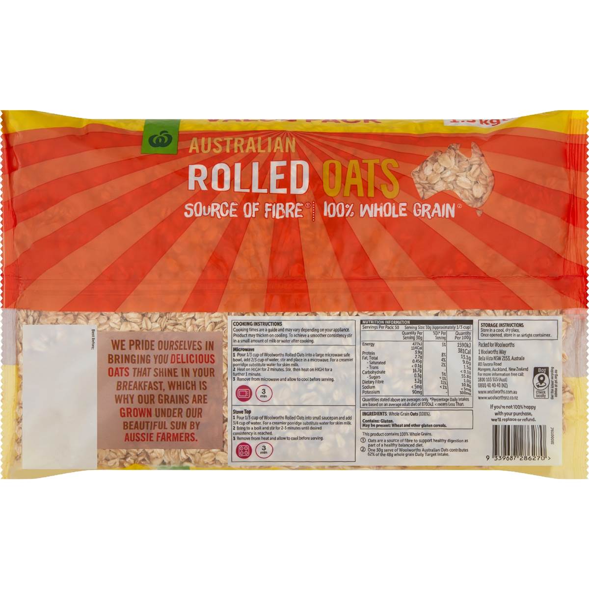Woolworths Australian Rolled Oats 1.5kg