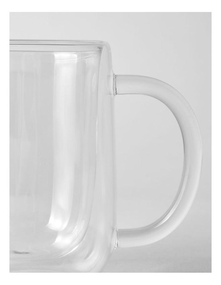 Double Wall Glass with Handle 340ml Set of 2 in Clear