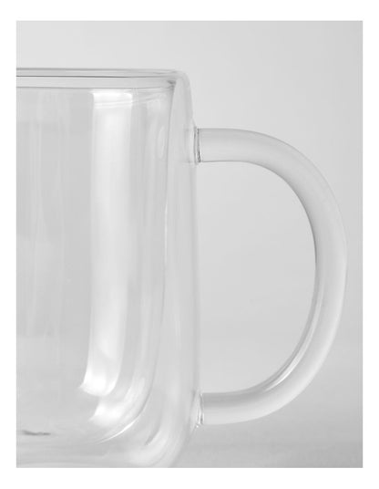 Double Wall Glass with Handle 340ml Set of 2 in Clear