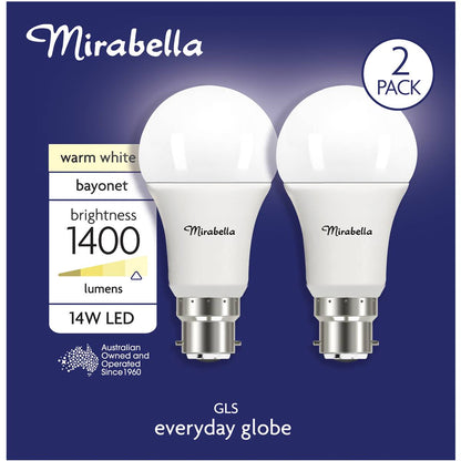 Mirabella Led Gls Bc 14w 1400lm Warm White 2 Pack