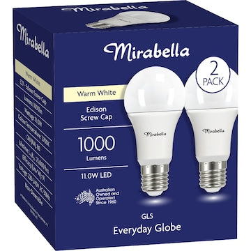 Mirabella LED GLS ES 11W 1000lm Warm White 2 pack