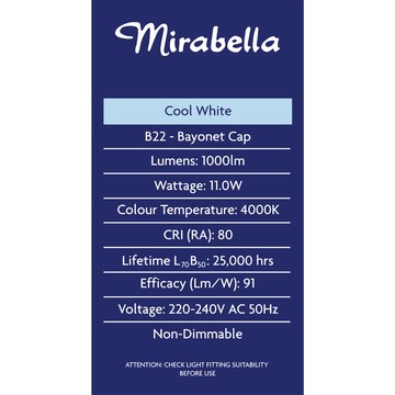 Mirabella LED GLS BC 11W 1000lm Cool White 2 pack