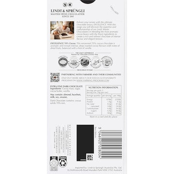 Lindt Excellence Dark Chocolate 70% Cocoa Block 100g