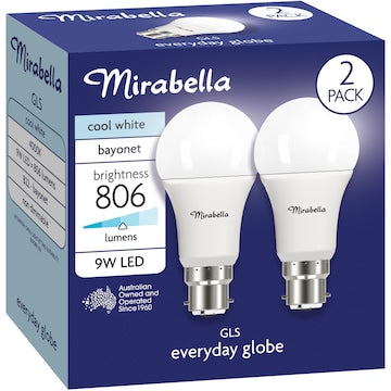 Mirabella LED GLS Bayonet Cap 9W 806lm Cool White 2 pack