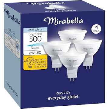 Mirabella LED GU5.3 6W 500Lm Cool White Light Globe 4 pack
