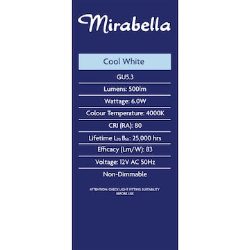 Mirabella LED GU5.3 6W 500Lm Cool White Light Globe 4 pack