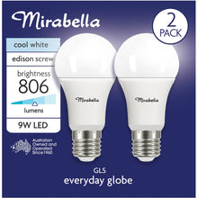 Mirabella Led Gls Edison Screw 9w 806lm Cool White Globe 2 Pack