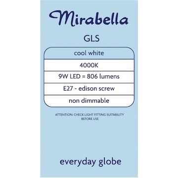 Mirabella LED GLS Edison Screw 9W 806lm Cool White Globe 2 pack