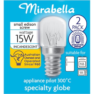 Mirabella Appliance Oven Clear Globe SES 15W 2 pack