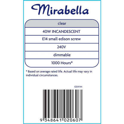 Mirabella Tubular Ses 40w Clear Clear Light Globe 2 Pack