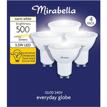 Mirabella LED GU10 5.5W 500lm Warm White Light Globe 4 pack