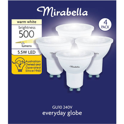 Mirabella LED GU10 5.5W 500lm Warm White Light Globe 4 pack