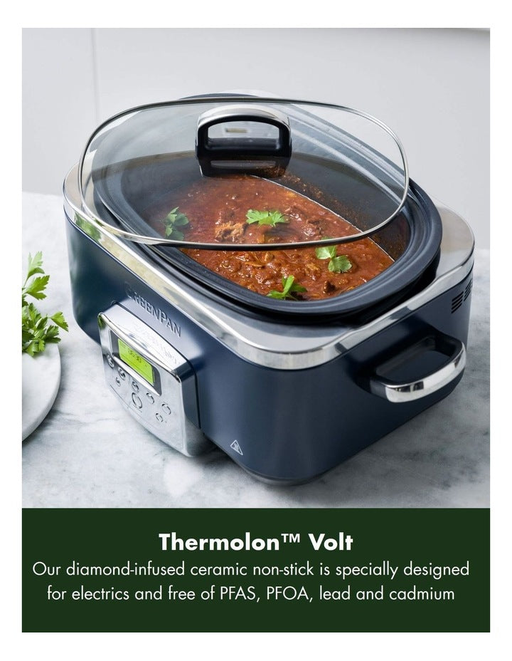 Elite Slow Cooker 6L Oxford Blue PFAS-free coating in Oxford Blue