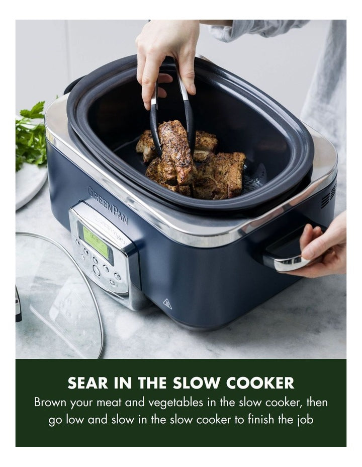 Elite Slow Cooker 6L Oxford Blue PFAS-free coating in Oxford Blue