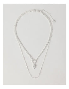 Double Chain with Heart Pendant Necklace in Silver