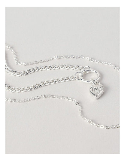 Double Chain with Heart Pendant Necklace in Silver