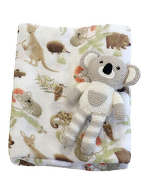 Aussie Animals Koala Knit Rattle and Muslin Swaddle Set in Grey