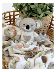 Aussie Animals Koala Knit Rattle and Muslin Swaddle Set in Grey
