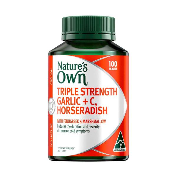 NATURES OWN TRIPLE STRENGTH GARLIC +C HORSERADISH TABS 100PACK