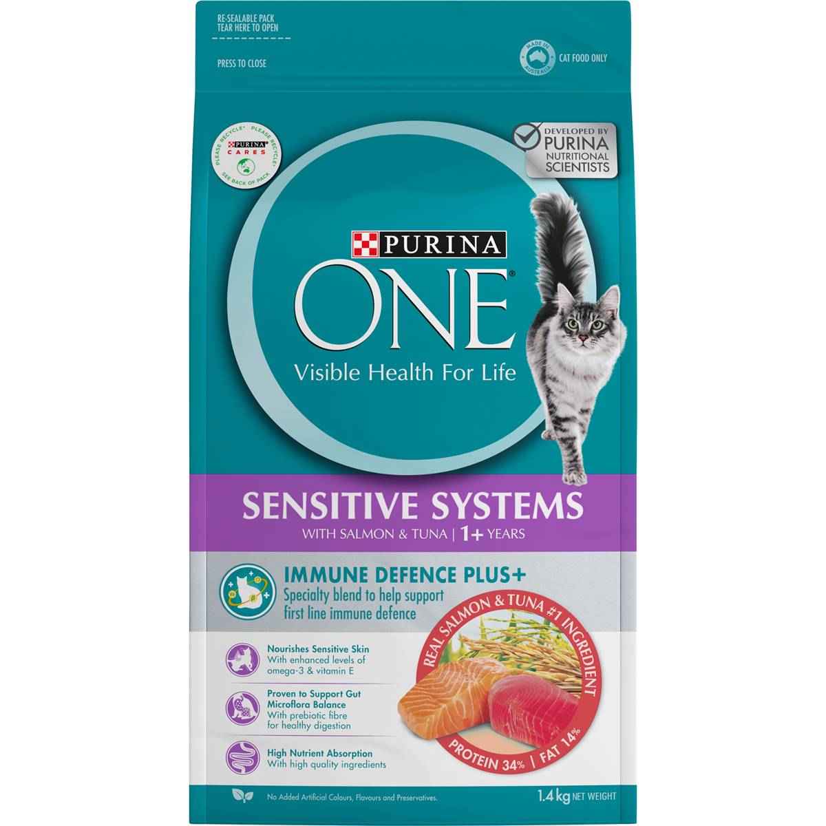 Purina One Sensitive Dry Cat Food Salmon & Tuna 1.4kg