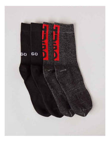 Rib Faded Label Sports Crew Socks Pack Of 2 in Black