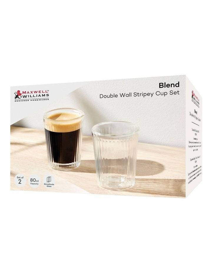 Blend Stripey Double Wall Cup 80ml Set 2 Gift Boxed in Clear