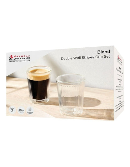 Blend Stripey Double Wall Cup 80ml Set 2 Gift Boxed in Clear