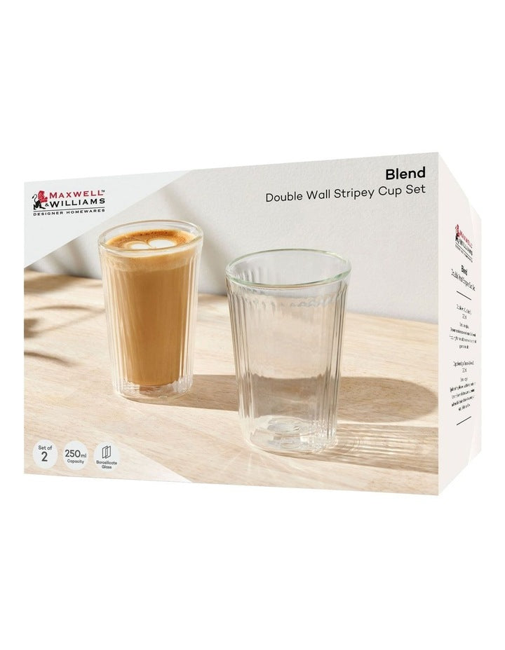 Blend Stripey Double Wall Cup 250ml 2 Set Gift Boxed in Clear