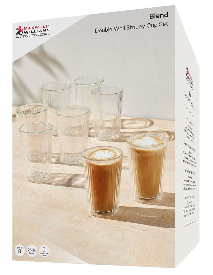 Blend Stripey Double Wall Cup 250ml 8 Set Gift Boxed in Clear