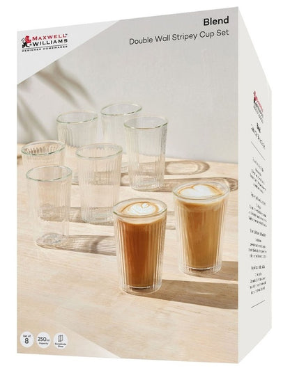 Blend Stripey Double Wall Cup 250ml 8 Set Gift Boxed in Clear