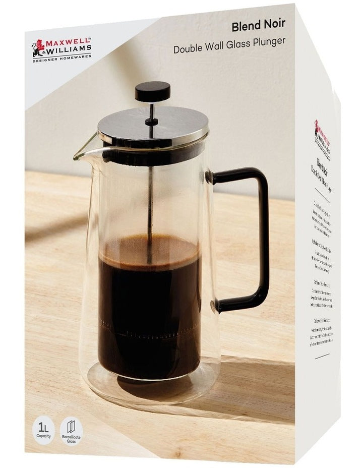 Blend Noir Double Wall Plunger 1L Gift Boxed in Clear
