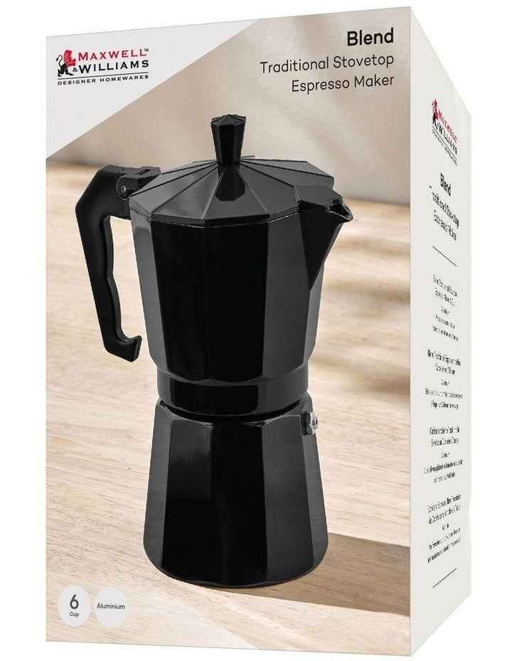 Blend Traditional Stovetop Espresso Maker 6cup Black Gift Boxed