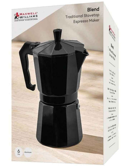 Blend Traditional Stovetop Espresso Maker 6cup Black Gift Boxed