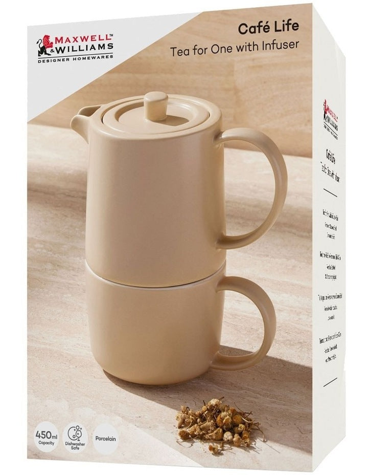 Cafe Life Tea for One With Infuser 450ml Gift Boxed in Sand