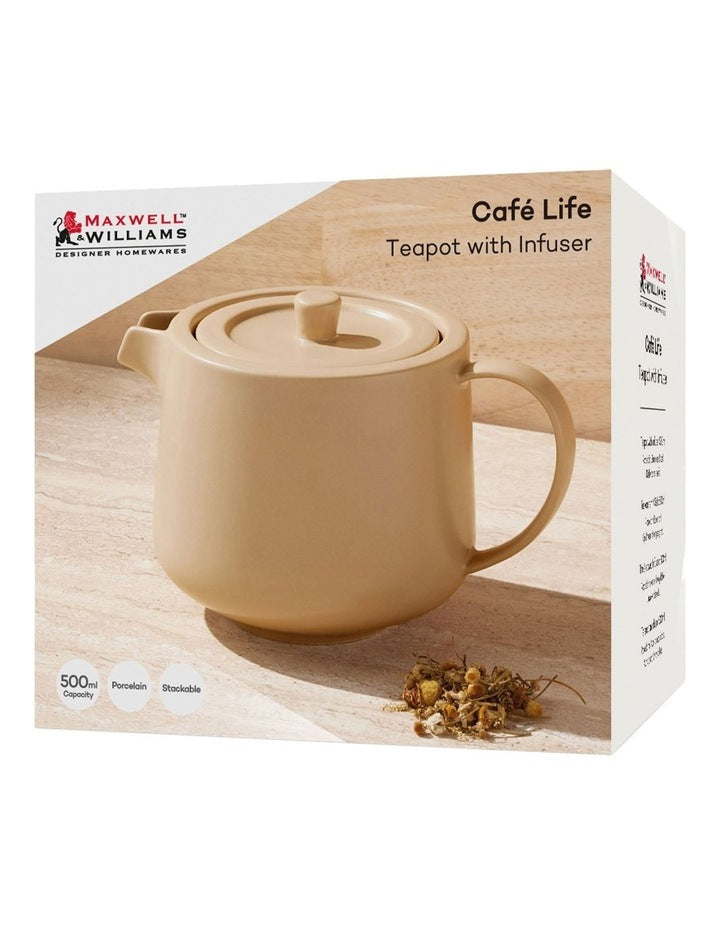 Cafe Life Teapot With Infuser 500ml Gift Boxed in Sand