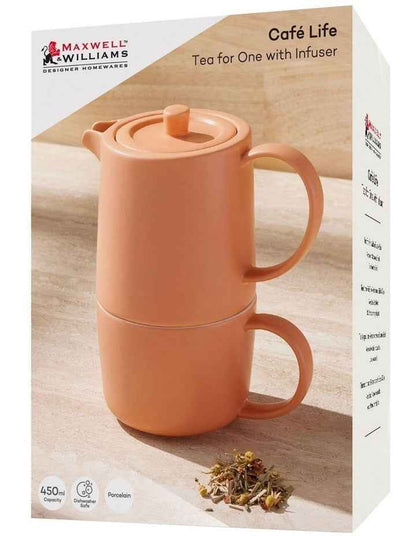 Cafe Life Tea for One With Infuser 450ml Gift Boxed in Apricot