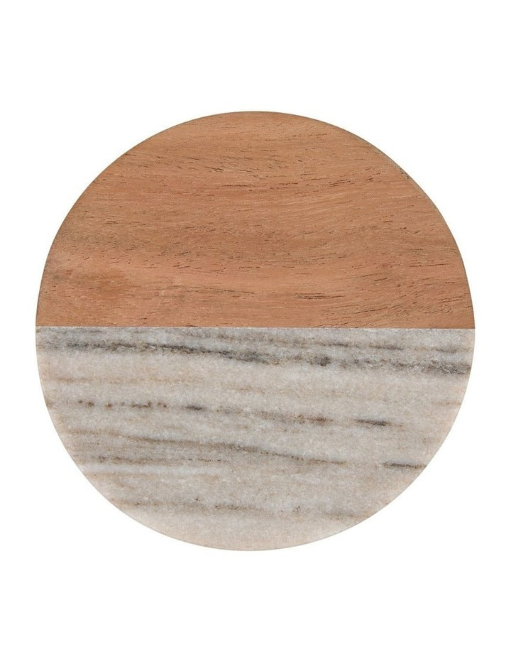 Coaster Collective Round Marble & Acacia Coaster 10cm Beige