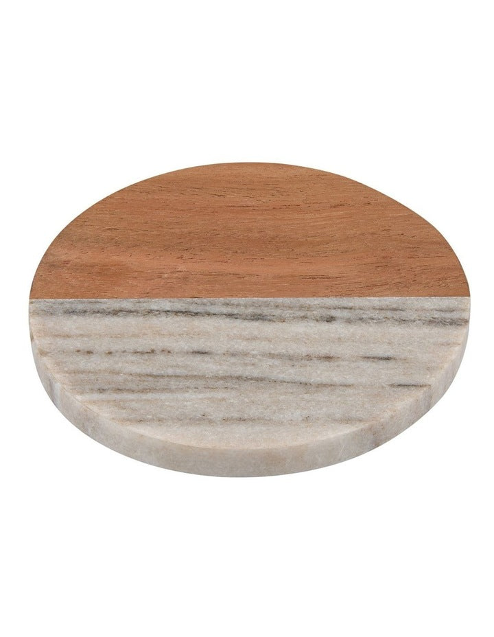 Coaster Collective Round Marble & Acacia Coaster 10cm Beige