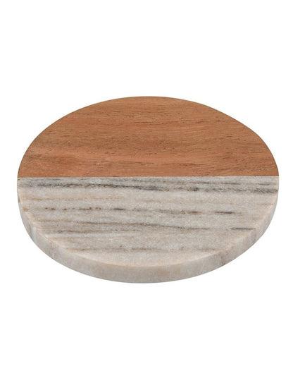 Coaster Collective Round Marble & Acacia Coaster 10cm Beige