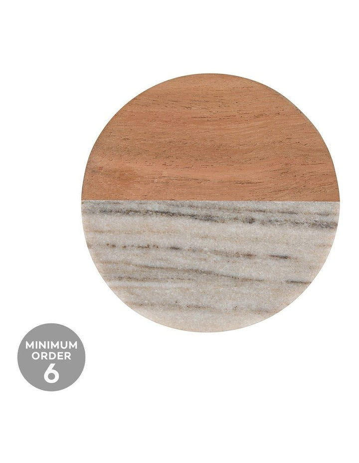 Coaster Collective Round Marble & Acacia Coaster 10cm Beige