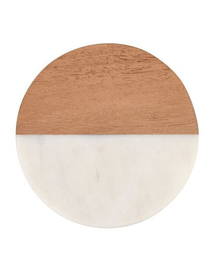 Coaster Collective Round Marble & Acacia Coaster 10cm White
