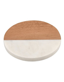 Coaster Collective Round Marble & Acacia Coaster 10cm White