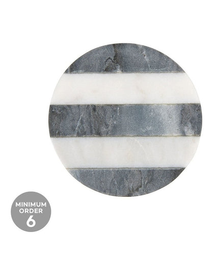 Coaster Collective Round Marble Coaster 10cm Charcoal Stripe
