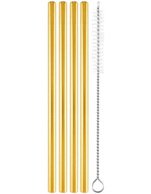 Cocktail & Co Reusable Cocktail Straw With Brush Set of 4 in Gold