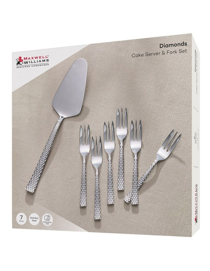 Diamonds Cake Server & Fork Set 7 Pieces Gift Boxed