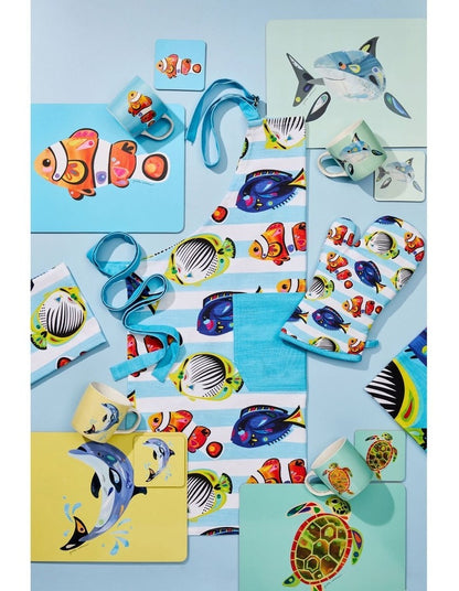 Pete Cromer Ozzie Ocean Cotton Apron 70x80cm in Blue
