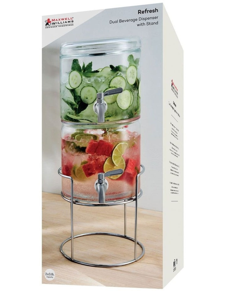 Refresh Dual Beverage Dispenser With Stand 3.8L in Clear