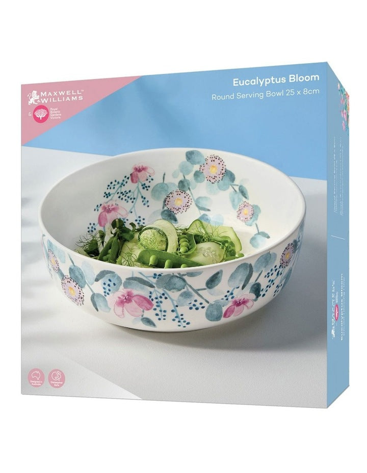 Royal Botanic Gardens Eucalyptus Bloom Round Serving Bowl 25x8cm Gift Boxed in White