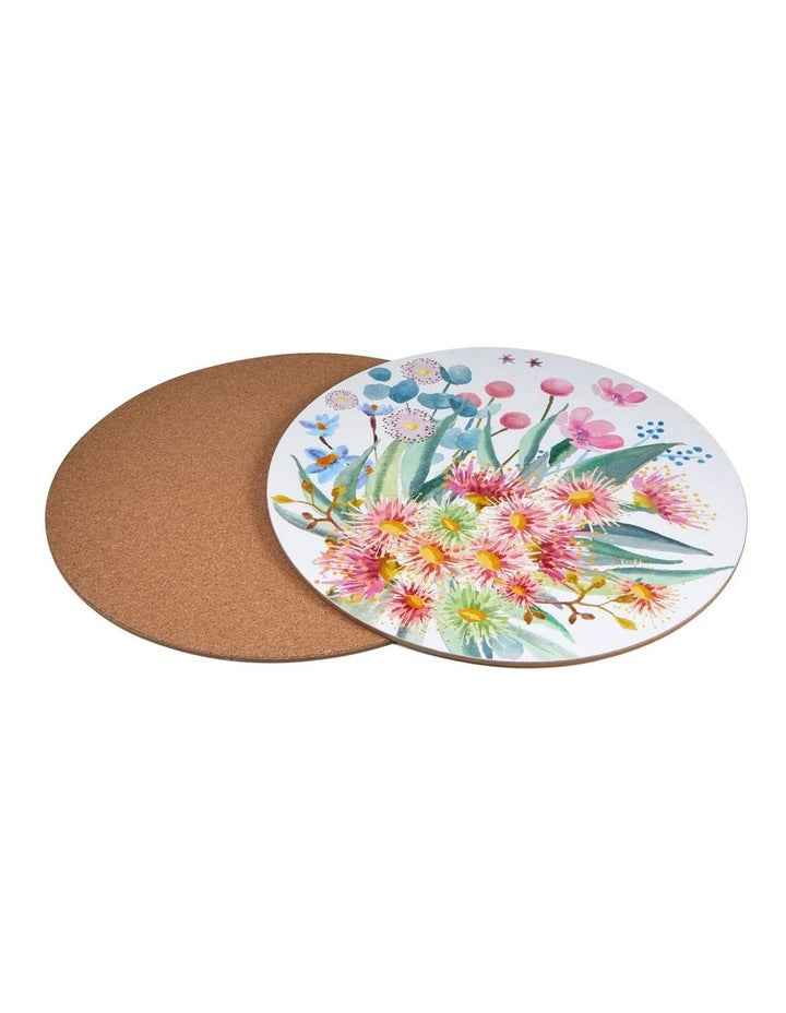Royal Botanic Gardens Eucalyptus Bloom Round Cork Back Placemat 32cm Set of 4 Gift Boxed