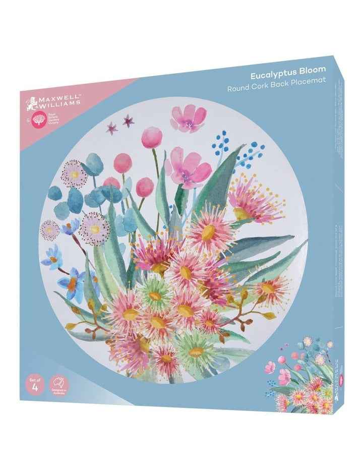 Royal Botanic Gardens Eucalyptus Bloom Round Cork Back Placemat 32cm Set of 4 Gift Boxed